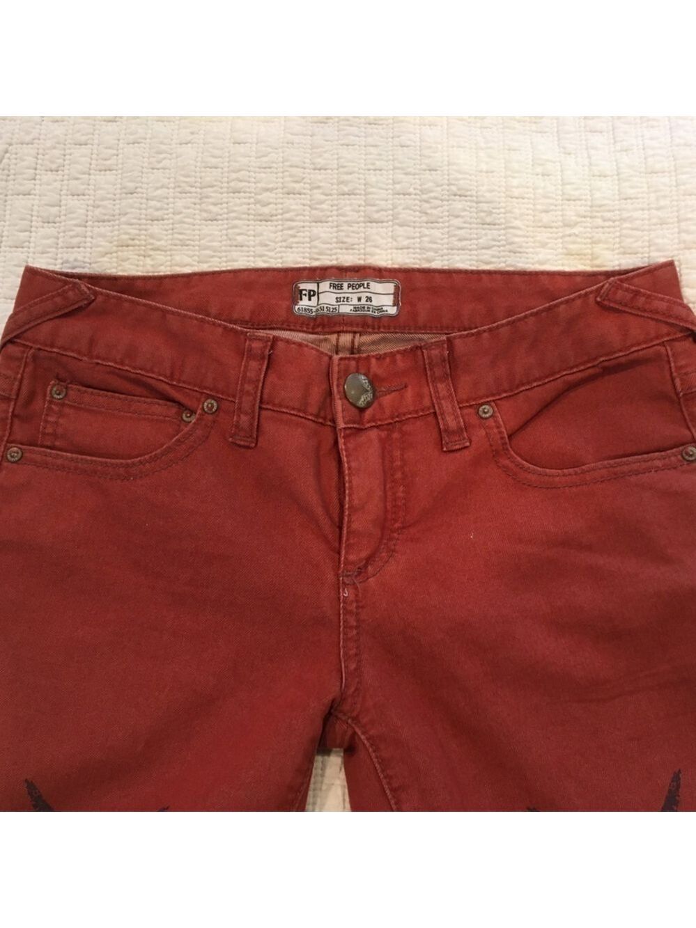 Free People Chevron Skinny Jeans Burnt Sienna 26 - Picture 4 of 10